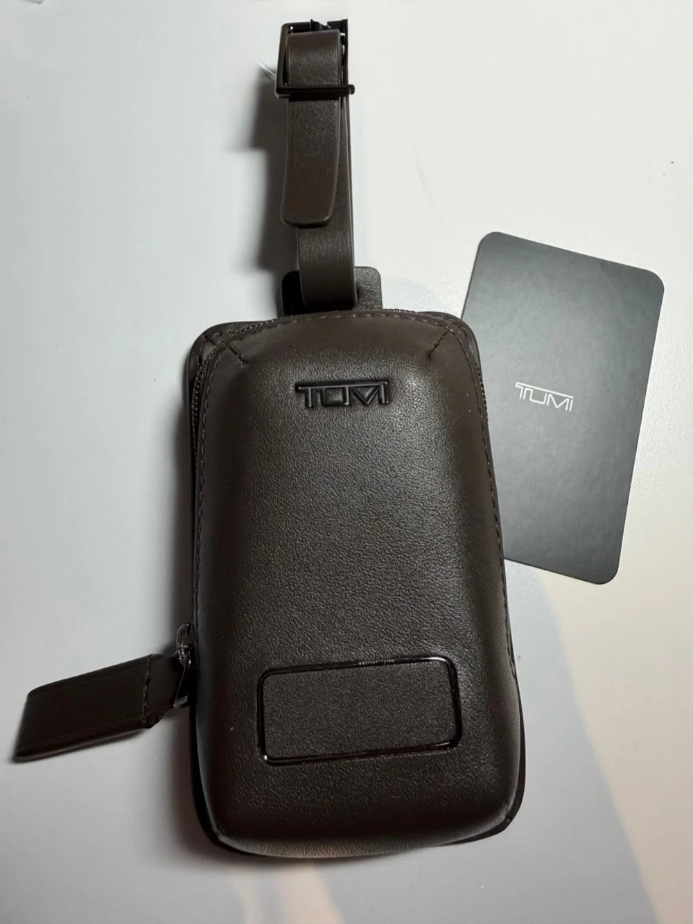 Tumi Dark Brown Leather Phone Pouch with Strap
